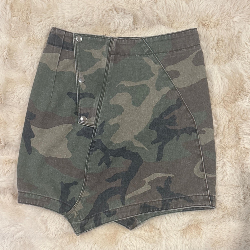 RtA Loretta Asymmetric Camouflage Mini Skirt